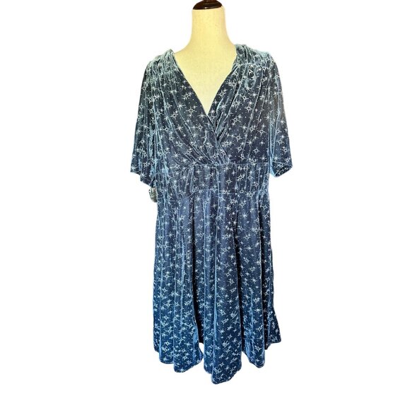 Collectif X ModCloth Plus Size Dress US 24 Blue Velvet Star Pattern - Picture 2 of 9
